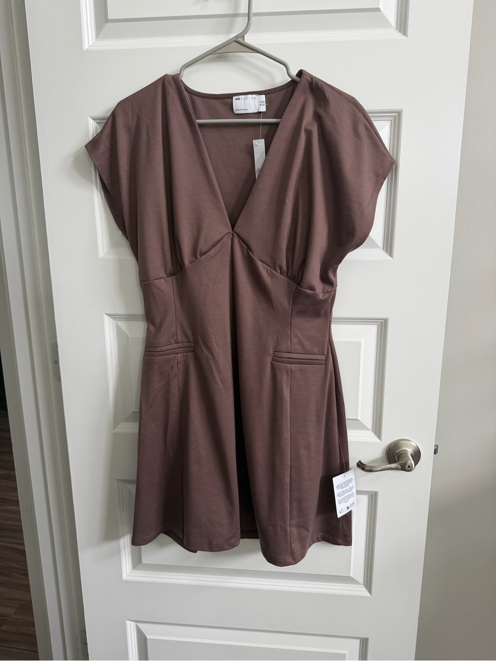 NWT ASOS plunge neck mini dress in brown size 10